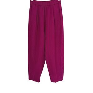 Eileen Fisher Petite Berry Cotton Blend Pleated Tapered Pull On Pants PS
